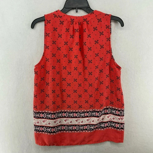 Alice Blue Blouse Women's Sz M Red Orange Sundai Split Neck Stitch Fix Henley - Picture 2 of 11